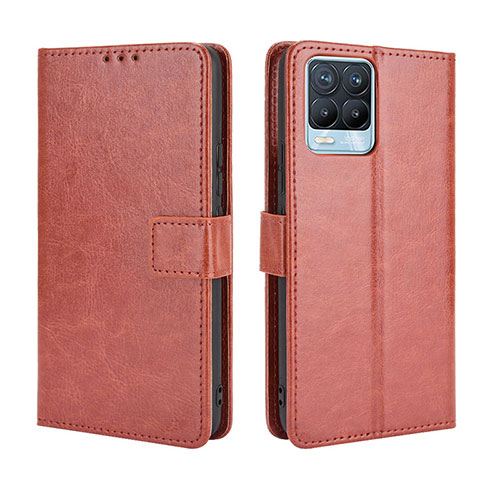 Leather Case Stands Flip Cover Holder BY5 for Realme 8 4G Brown