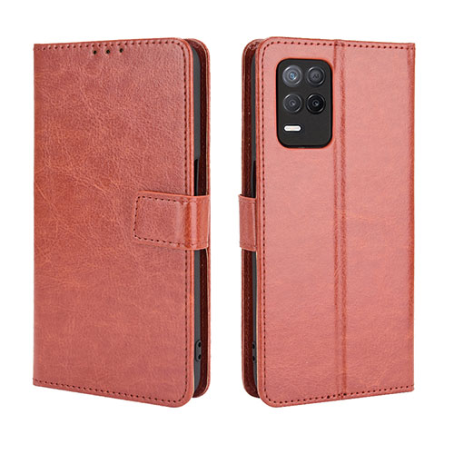 Leather Case Stands Flip Cover Holder BY5 for Realme 8 5G Brown