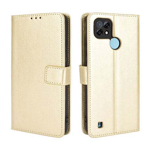 Leather Case Stands Flip Cover Holder BY5 for Realme C21 Gold