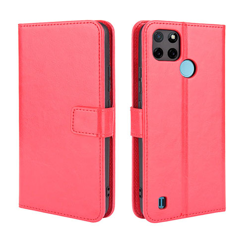 Leather Case Stands Flip Cover Holder BY5 for Realme C25Y India Red