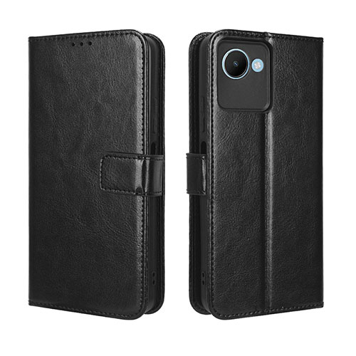 Leather Case Stands Flip Cover Holder BY5 for Realme C30 Black