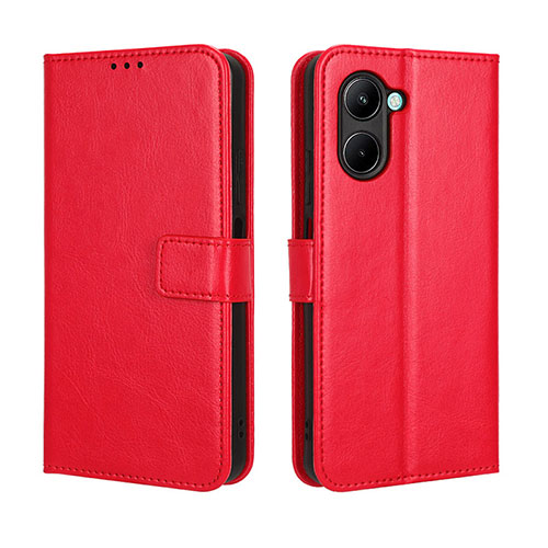 Leather Case Stands Flip Cover Holder BY5 for Realme C33 (2023) Red