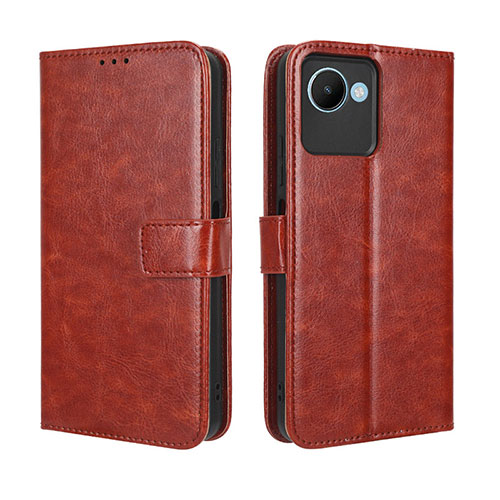 Leather Case Stands Flip Cover Holder BY5 for Realme Narzo 50i Prime Brown