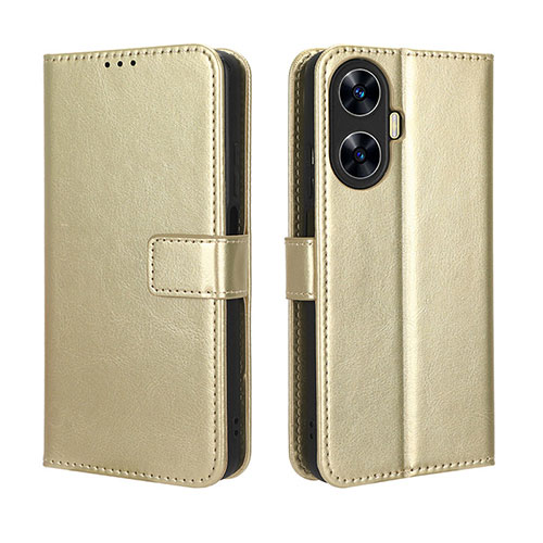 Leather Case Stands Flip Cover Holder BY5 for Realme Narzo N55 Gold