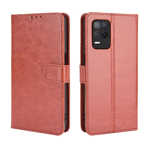 Leather Case Stands Flip Cover Holder BY5 for Realme Q3 5G Brown