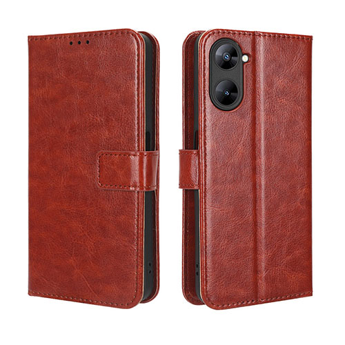 Leather Case Stands Flip Cover Holder BY5 for Realme Q5x 5G Brown