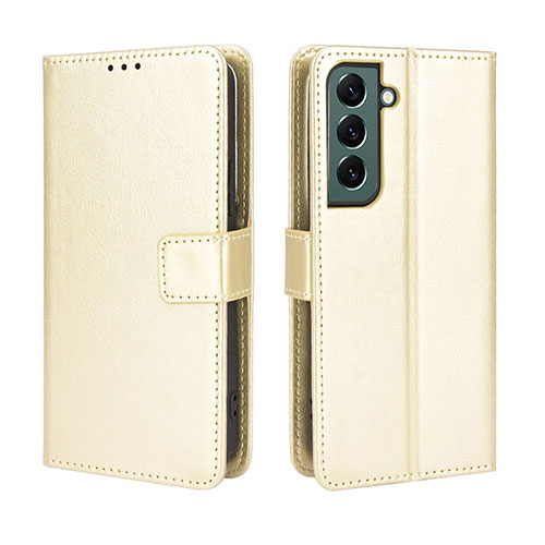 Leather Case Stands Flip Cover Holder BY5 for Samsung Galaxy S25 5G Gold