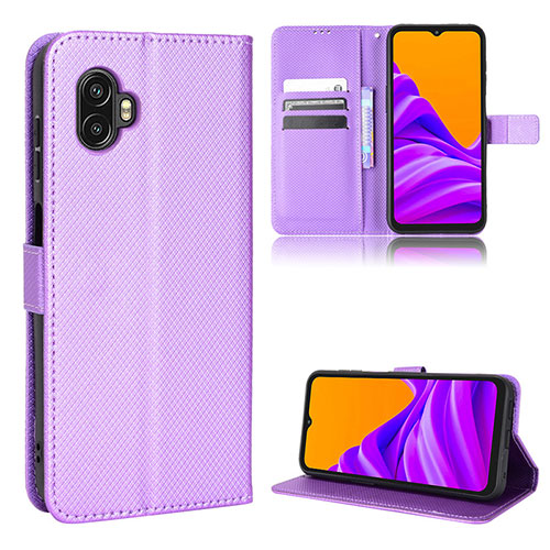 Leather Case Stands Flip Cover Holder BY5 for Samsung Galaxy XCover 6 Pro 5G Purple