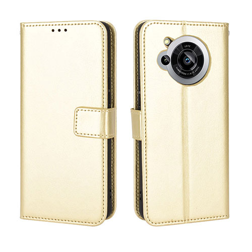 Leather Case Stands Flip Cover Holder BY5 for Sharp Aquos R7 Gold