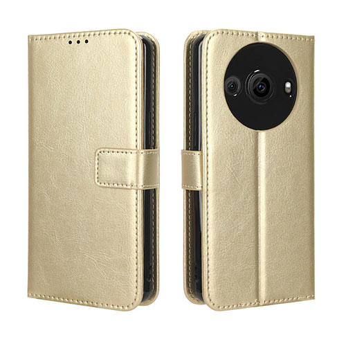 Leather Case Stands Flip Cover Holder BY5 for Sharp Aquos R8 Pro Gold