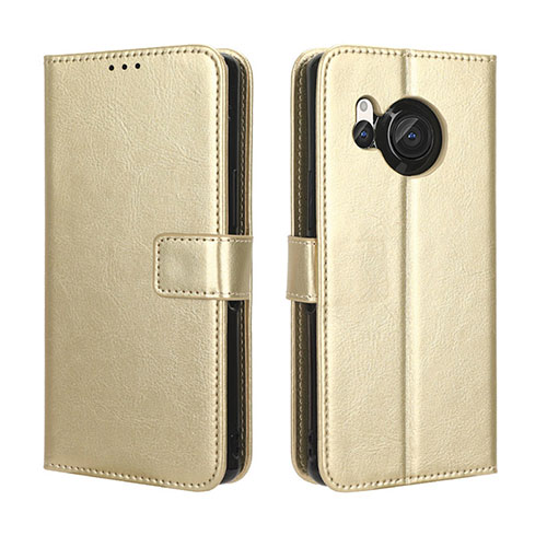 Leather Case Stands Flip Cover Holder BY5 for Sharp Aquos R8s Gold