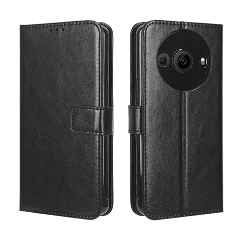 Leather Case Stands Flip Cover Holder BY5 for Sharp Aquos R8s Pro Black