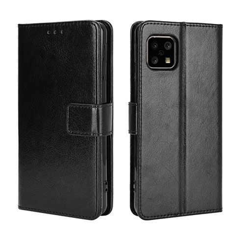 Leather Case Stands Flip Cover Holder BY5 for Sharp Aquos Sense4 Basic Black