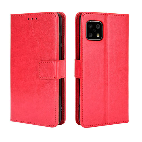 Leather Case Stands Flip Cover Holder BY5 for Sharp Aquos Sense4 Basic Red
