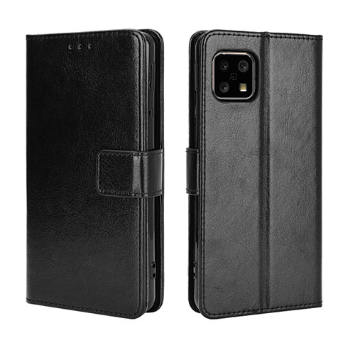 Leather Case Stands Flip Cover Holder BY5 for Sharp Aquos Sense4 Black