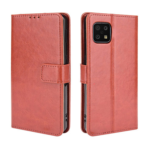 Leather Case Stands Flip Cover Holder BY5 for Sharp Aquos Sense6s Brown