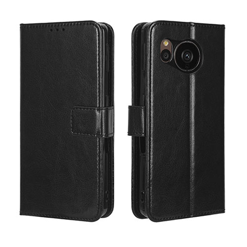 Leather Case Stands Flip Cover Holder BY5 for Sharp Aquos Sense7 Black