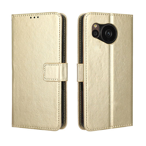 Leather Case Stands Flip Cover Holder BY5 for Sharp Aquos Sense7 Gold