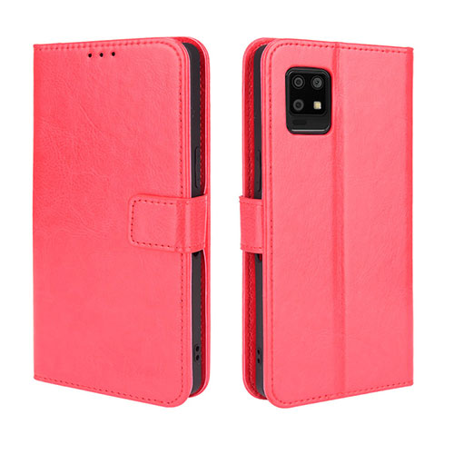 Leather Case Stands Flip Cover Holder BY5 for Sharp Aquos Zero6 Red