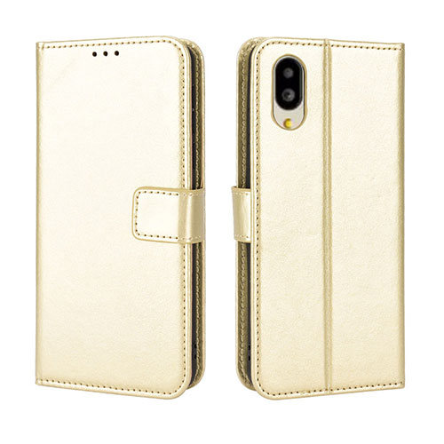 Leather Case Stands Flip Cover Holder BY5 for Sharp Simple Sumaho 6 Gold