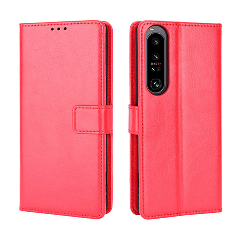 Leather Case Stands Flip Cover Holder BY5 for Sony Xperia 1 IV SO-51C Red