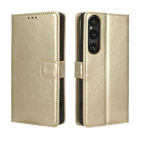 Leather Case Stands Flip Cover Holder BY5 for Sony Xperia 1 V Gold