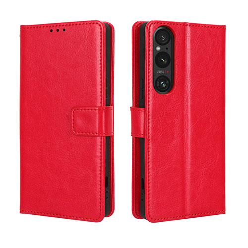 Leather Case Stands Flip Cover Holder BY5 for Sony Xperia 1 V Red