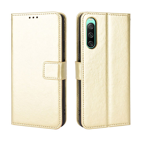 Leather Case Stands Flip Cover Holder BY5 for Sony Xperia 10 IV SO-52C Gold