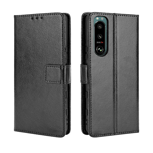Leather Case Stands Flip Cover Holder BY5 for Sony Xperia 5 III SO-53B Black