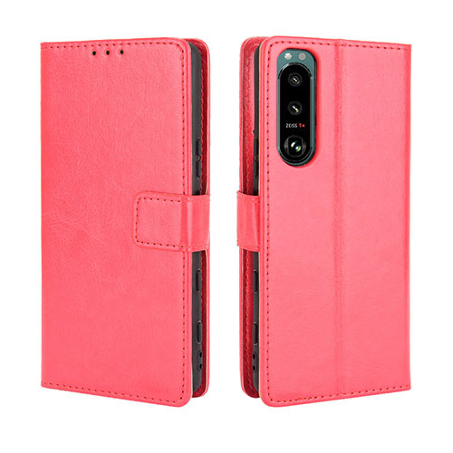 Leather Case Stands Flip Cover Holder BY5 for Sony Xperia 5 III SO-53B Red