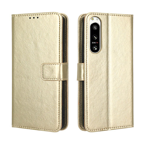 Leather Case Stands Flip Cover Holder BY5 for Sony Xperia 5 IV Gold