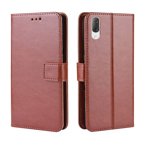 Leather Case Stands Flip Cover Holder BY5 for Sony Xperia L3 Brown