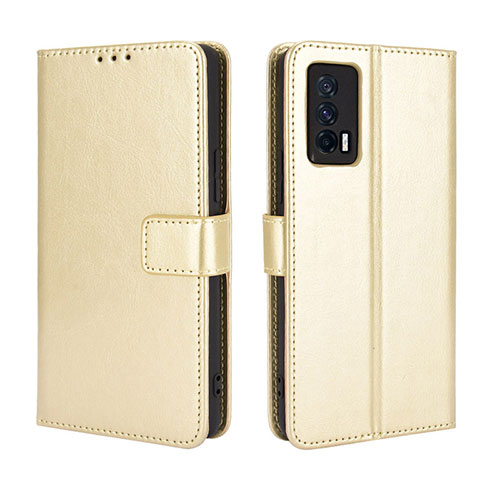 Leather Case Stands Flip Cover Holder BY5 for Vivo iQOO Neo5 5G Gold