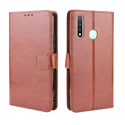 Leather Case Stands Flip Cover Holder BY5 for Vivo iQOO U3 4G Brown