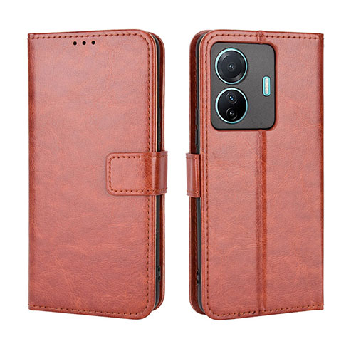 Leather Case Stands Flip Cover Holder BY5 for Vivo T1 5G Brown