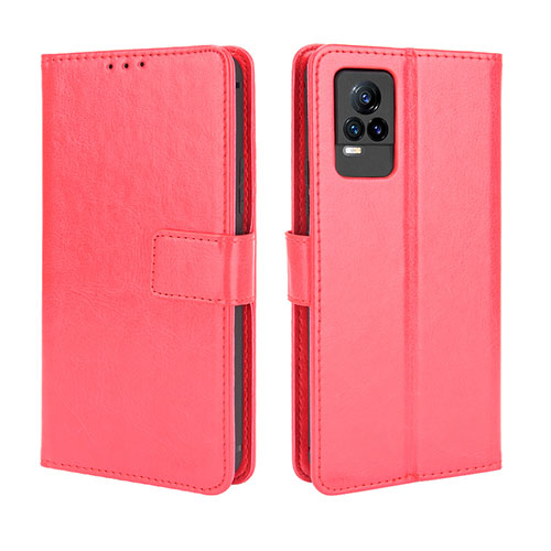 Leather Case Stands Flip Cover Holder BY5 for Vivo V21e 4G Red