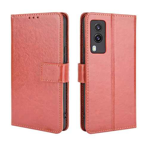 Leather Case Stands Flip Cover Holder BY5 for Vivo V21e 5G Brown