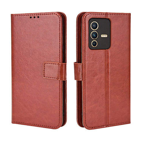 Leather Case Stands Flip Cover Holder BY5 for Vivo V23 5G Brown