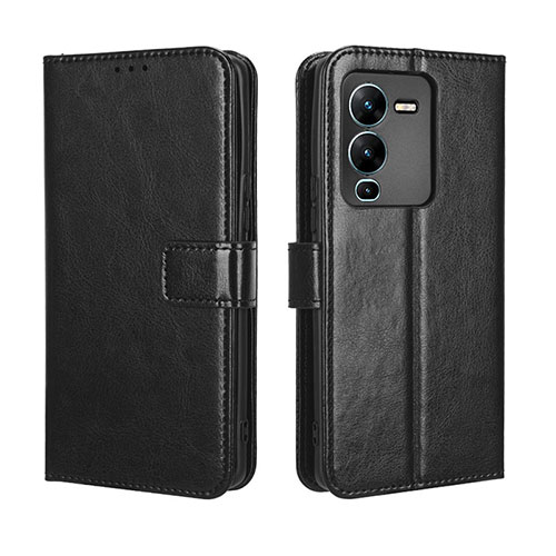 Leather Case Stands Flip Cover Holder BY5 for Vivo V25 Pro 5G Black