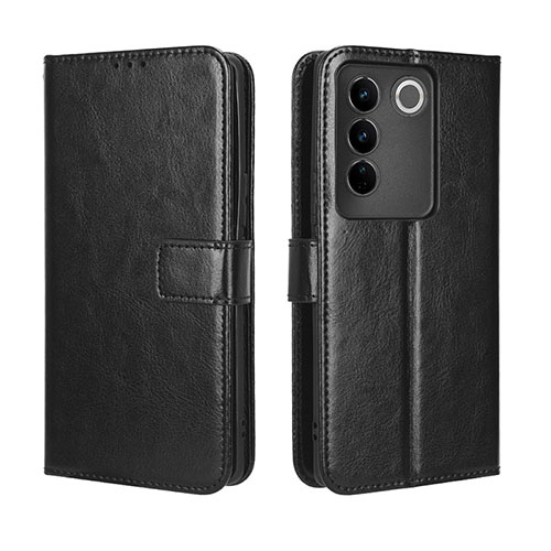 Leather Case Stands Flip Cover Holder BY5 for Vivo V27 Pro 5G Black