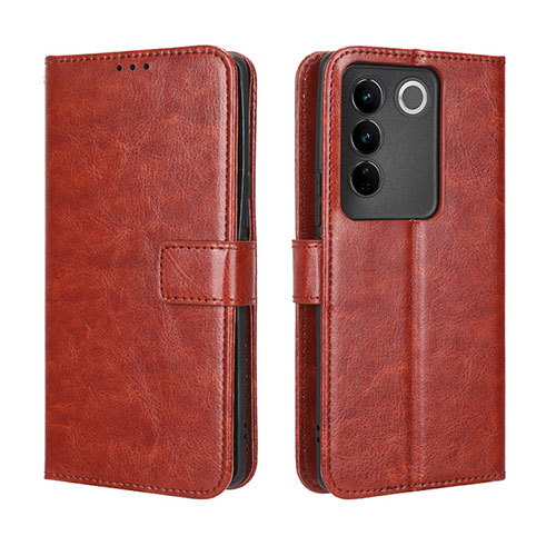 Leather Case Stands Flip Cover Holder BY5 for Vivo V27 Pro 5G Brown