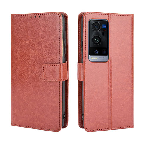 Leather Case Stands Flip Cover Holder BY5 for Vivo X60 Pro+ Plus 5G Brown