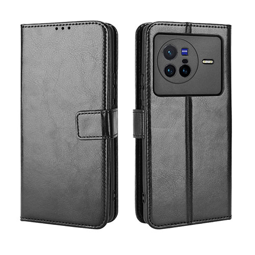 Leather Case Stands Flip Cover Holder BY5 for Vivo X80 5G Black