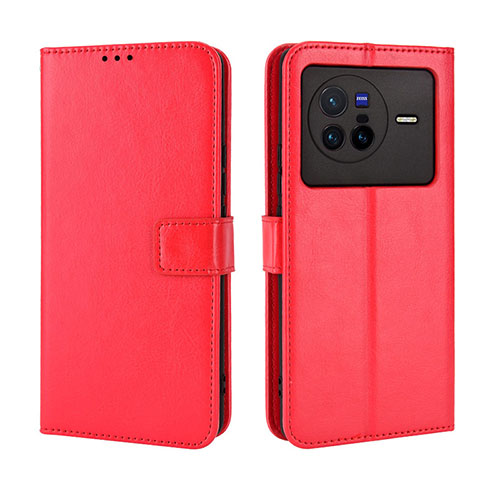 Leather Case Stands Flip Cover Holder BY5 for Vivo X80 5G Red