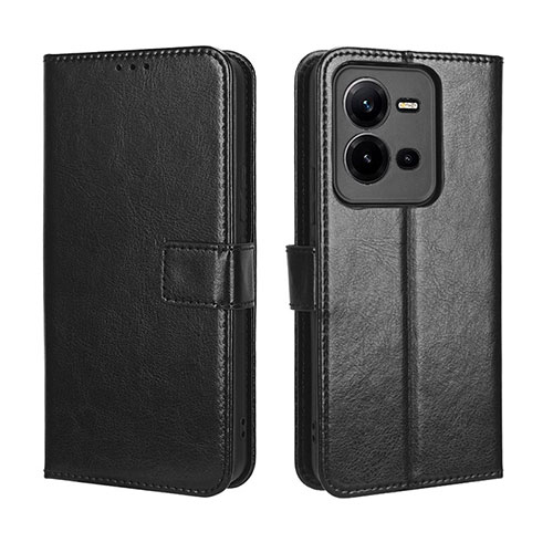 Leather Case Stands Flip Cover Holder BY5 for Vivo X80 Lite 5G Black