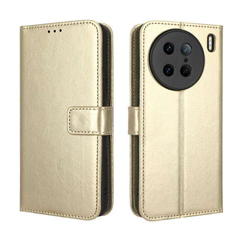 Leather Case Stands Flip Cover Holder BY5 for Vivo X90 Pro 5G Gold