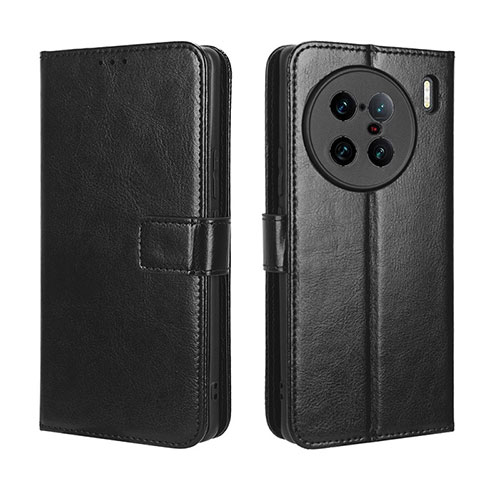 Leather Case Stands Flip Cover Holder BY5 for Vivo X90 Pro+ Plus 5G Black