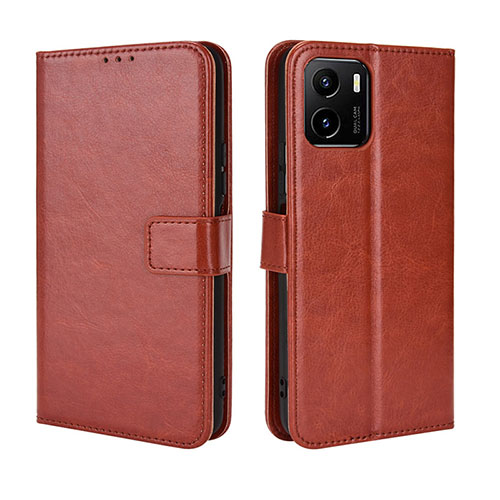 Leather Case Stands Flip Cover Holder BY5 for Vivo Y01 Brown