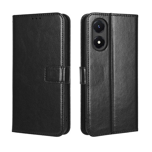 Leather Case Stands Flip Cover Holder BY5 for Vivo Y02S Black