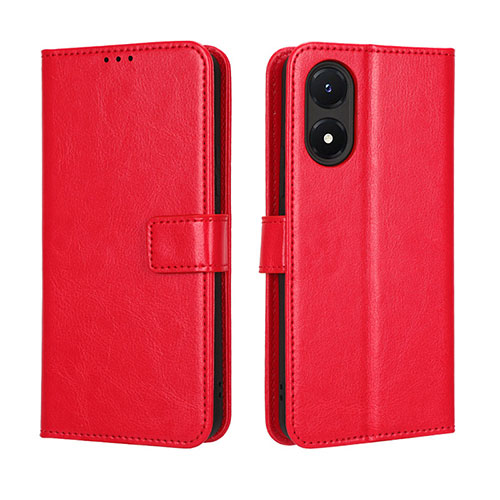 Leather Case Stands Flip Cover Holder BY5 for Vivo Y02S Red